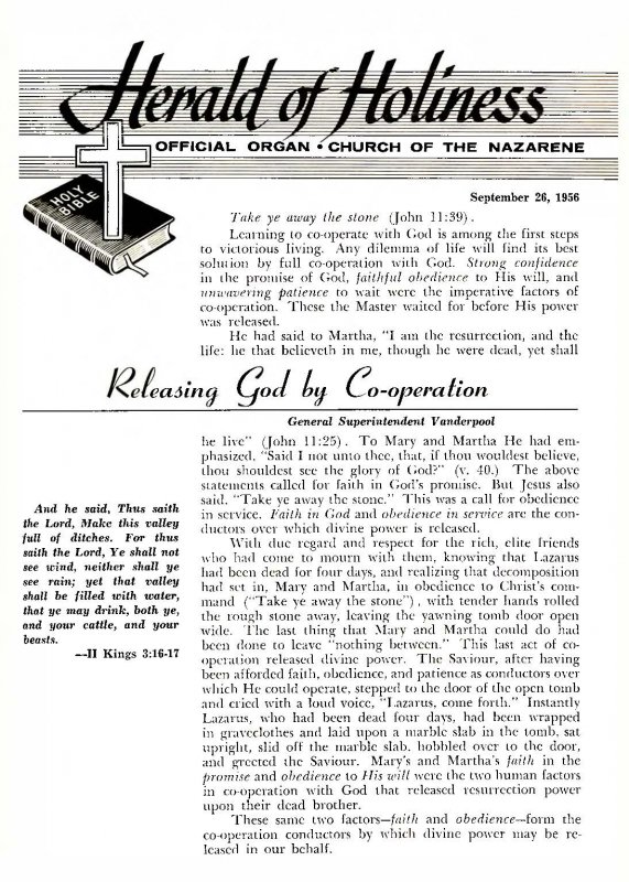 Title Page of Herald of Holiness - September 26, 1956