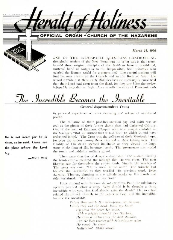 Title Page of Herald of Holiness - March 21, 1956