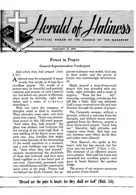 Title Page of Herald of Holiness - September 14, 1955