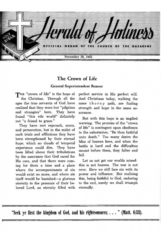 Title Page of Herald of Holiness - November 30, 1955