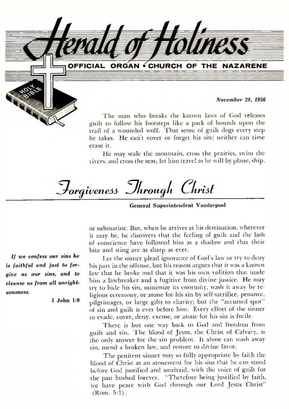 Title Page of Herald of Holiness - November 28, 1956