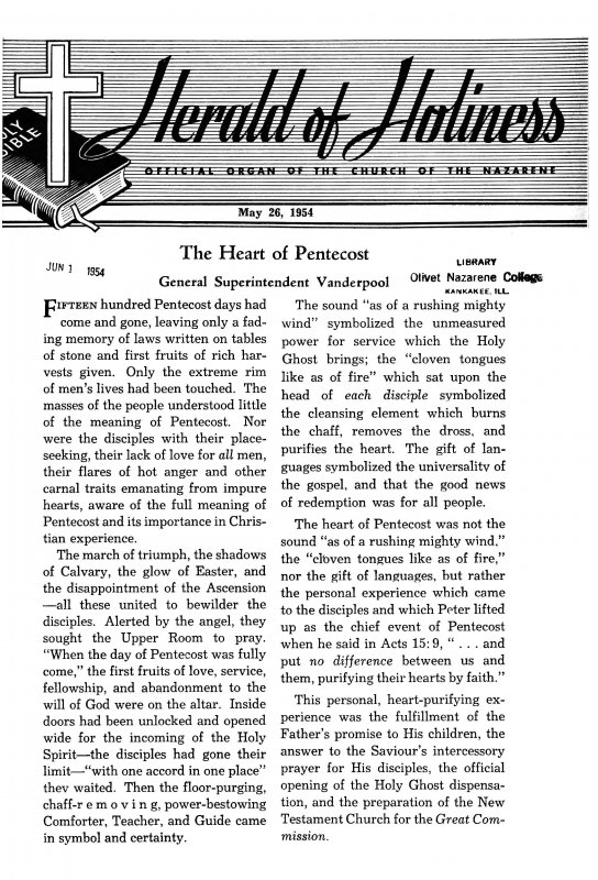 Title Page of Herald of Holiness - May 26, 1954