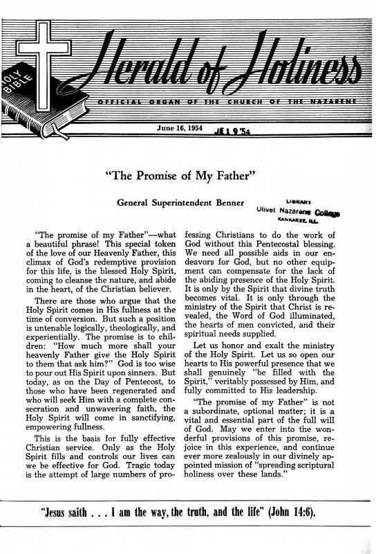 Title Page of Herald of Holiness - June 16, 1954