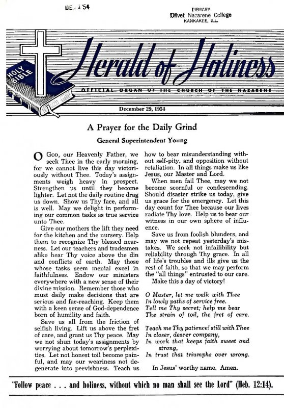 Title Page of Herald of Holiness - December 29, 1954