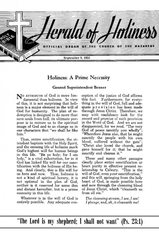 Title Page of Herald of Holiness - September 9, 1953