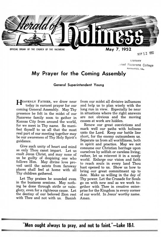 Title Page of Herald of Holiness - May 7, 1952