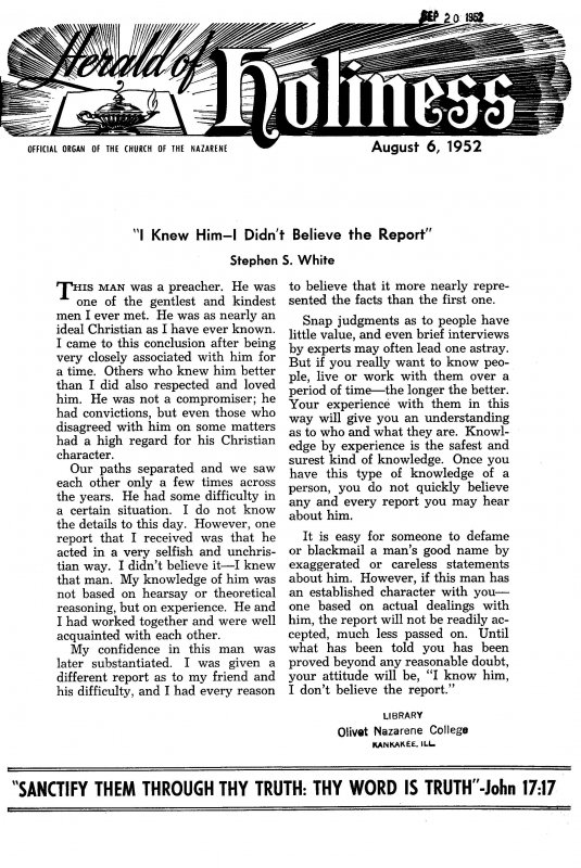 Title Page of Herald of Holiness - August 6, 1952