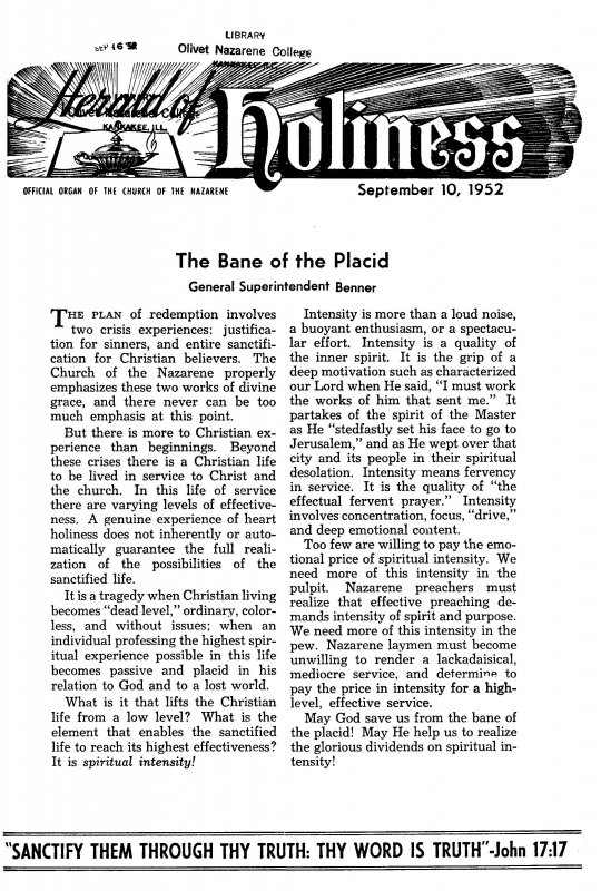 Title Page of Herald of Holiness - September 10, 1952