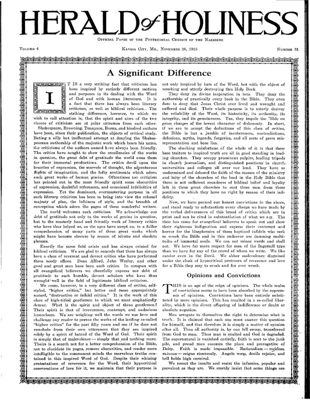 Title Page of Herald of Holiness - November 10, 1915