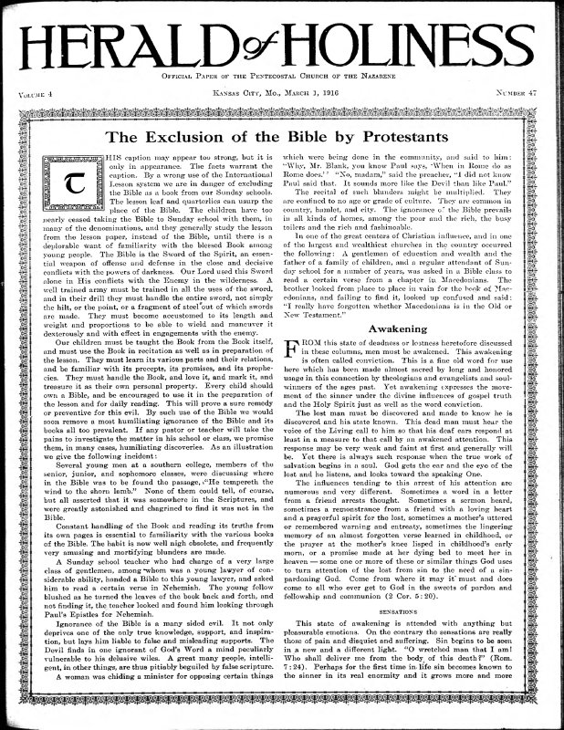 Title Page of Herald of Holiness - March 1, 1916