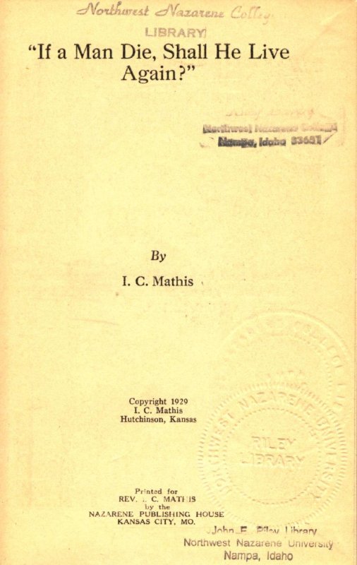 image of title page If a Man Sin, Shall He Live Again?