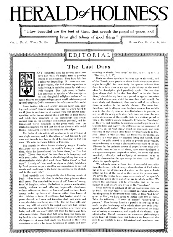 Title Page of Herald of Holiness - July 31, 1918