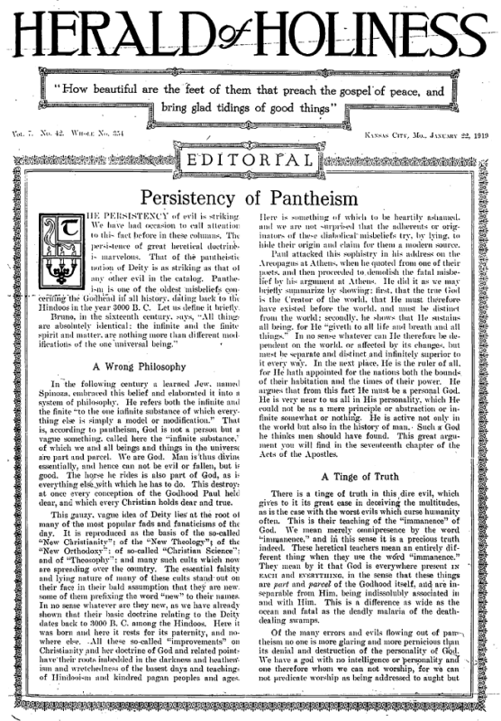 Title Page of Herald of Holiness - January 22, 1919