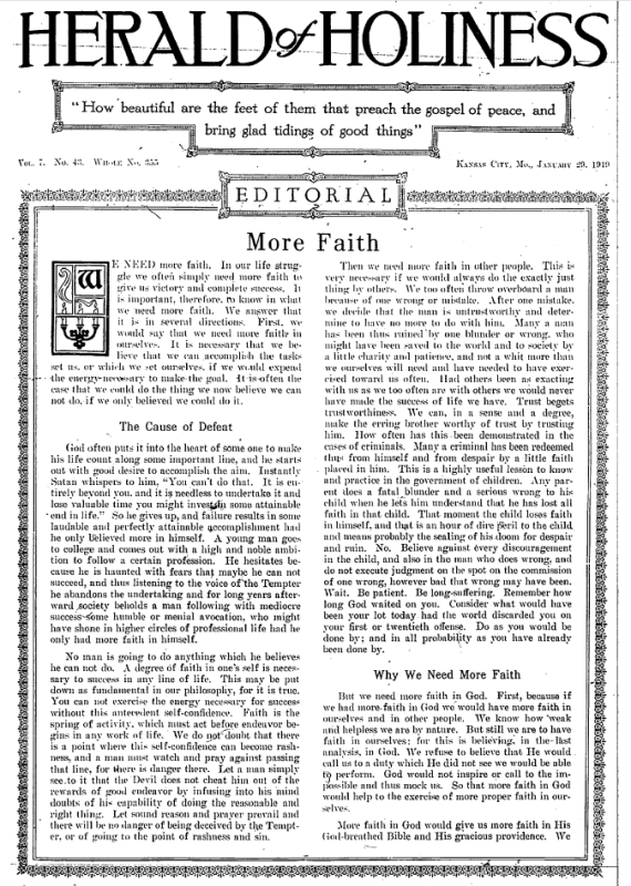 Title Page of Herald of Holiness - January 29, 1919
