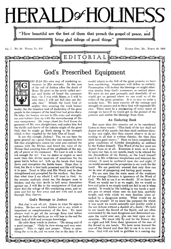 Title Page of Herald of Holiness - March 19, 1919