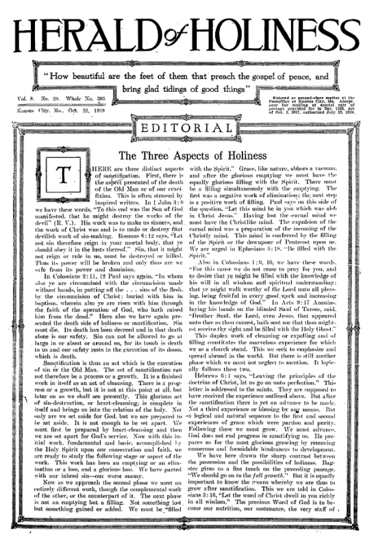 Title Page of Herald of Holiness - October 22, 1919