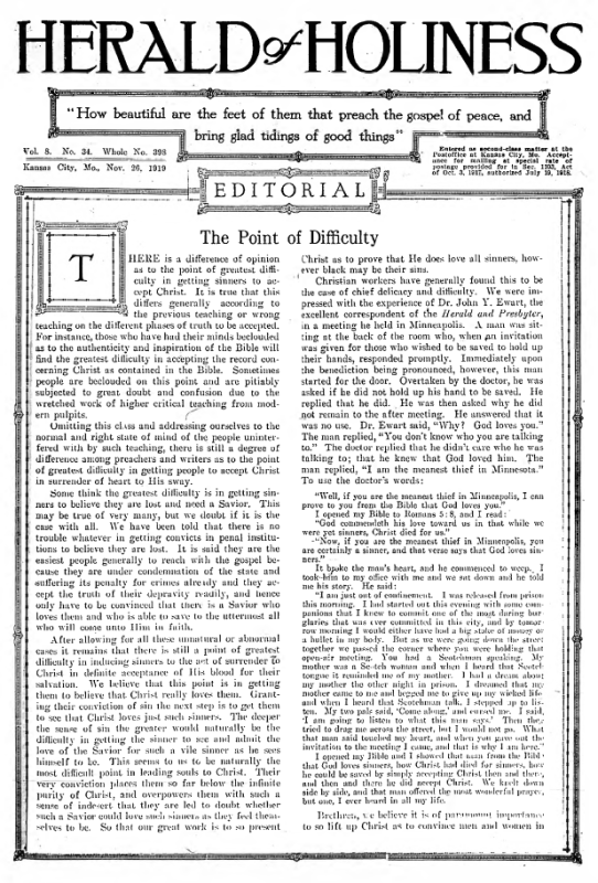 Title Page of Herald of Holiness - November 26, 1919