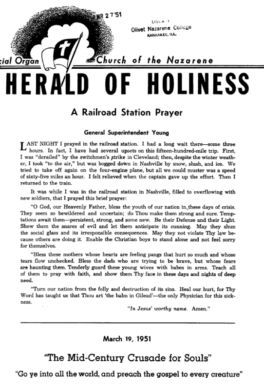Title Page of Herald of Holiness - March 19, 1951