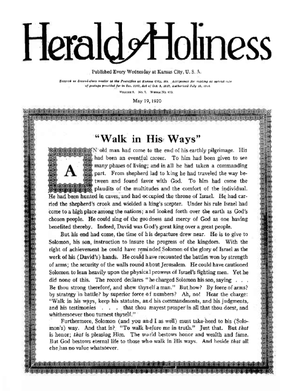 Title Page of Herald of Holiness - May 19, 1920