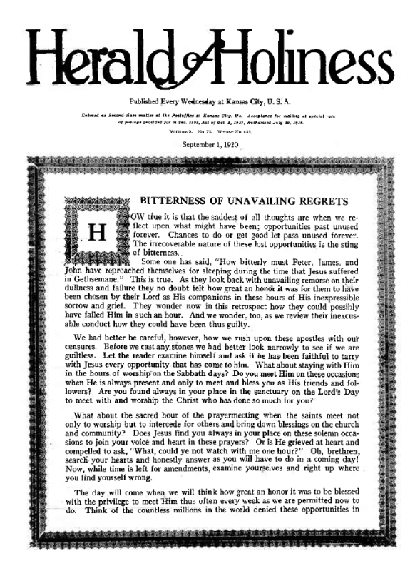 Title Page of Herald of Holiness - September 1, 1920