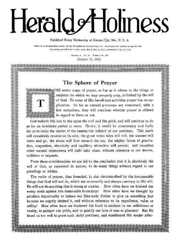 Title Page of Herald of Holiness - October 27, 1920