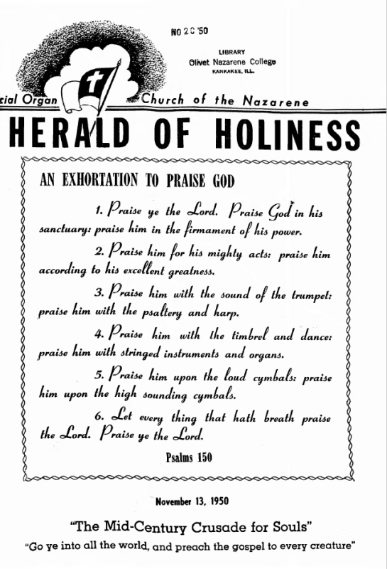 Cover of Herald of Holiness - November 13, 1950
