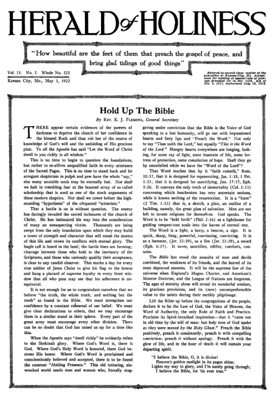 Front page of Herald of Holiness - May 3, 1922