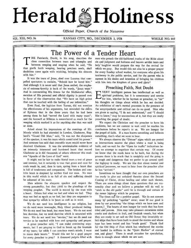 Front page of Herald of Holiness - December 3, 1924