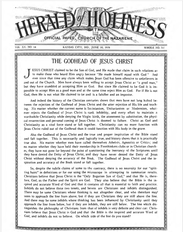 Front page of Herald of Holiness - June 30, 1926