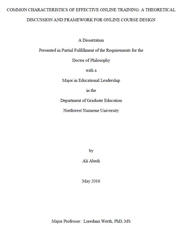 Common characteristics of effective online training: a theoretical discussion and framework for online course design