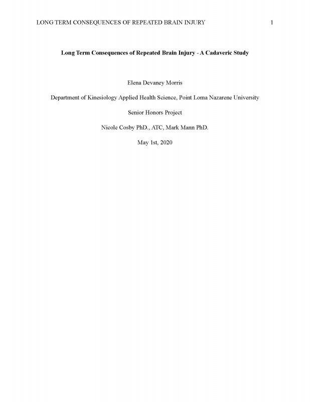 Long Term Consequences of Repeated Brain Injury - A Cadaveric Study