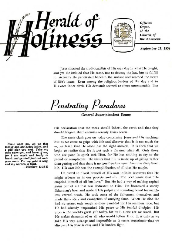 Herald of Holiness - September 17, 1958