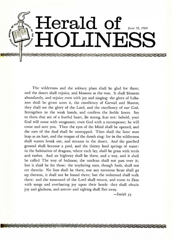 Herald of Holiness - June 22, 1960