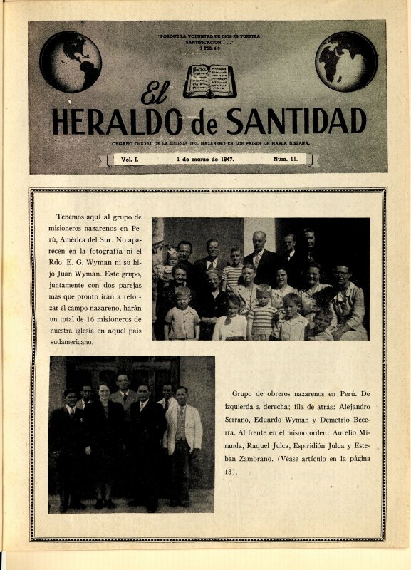 El Heraldo de Santidad, 1 de Marzo de 1947, Vol. 1 N° 11