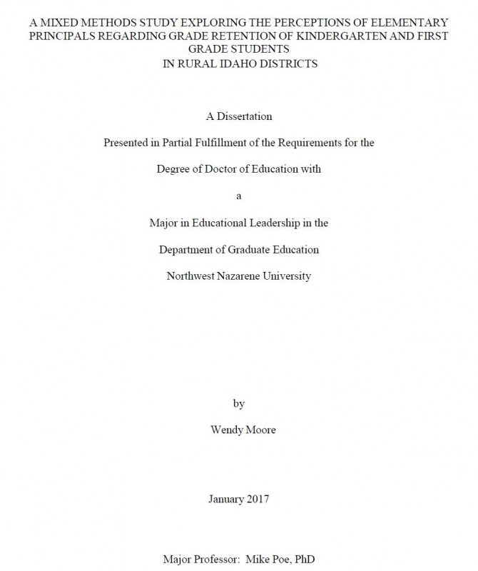 A mixed methods study exploring the perceptions of elementary principals regarding grade retention of kindergarten and first grade students in rural Idaho districts