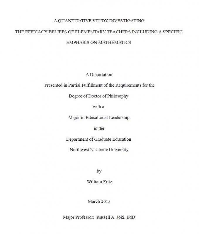 A quantitative study investigating the efficacy beliefs of elementary teachers including a specific emphasis on mathematics