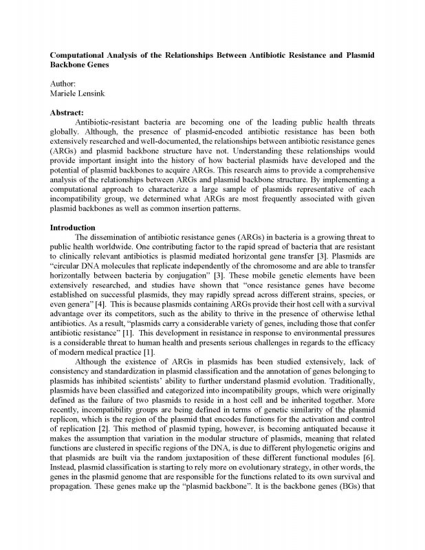 Computational Analysis of the Relationships Between Antibiotic Resistance and Plasmid Backbone Genes